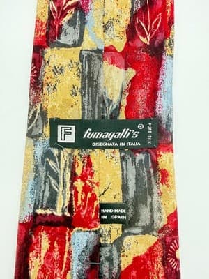 Fumagalli’s Rare VTG 100% Silk Abstract Geometric Necktie Handmade Spain Italy - Thumbnail 3