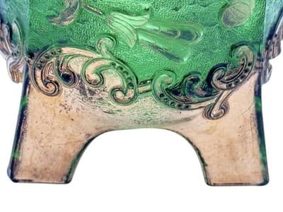 Antique Floradora Bohemian Emerald Green W/Gold Gilt EAPG Creamer US Glass Co - Thumbnail 10