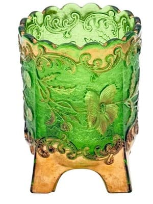 Antique US Glass Floradora Emerald Green Gold Gilt Spooner Celery Vase EAPG - Thumbnail 4