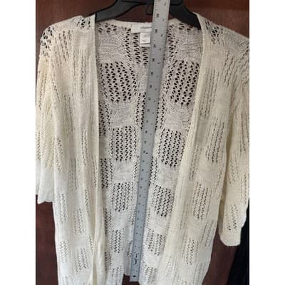 CJ Banks 2X Cream Open Knit Lace Cardigan Sweater Made in USA EUC - Thumbnail 4