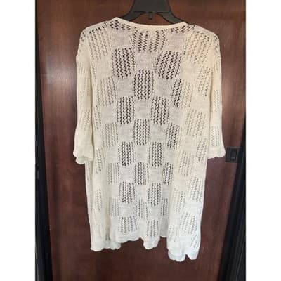 CJ Banks 2X Cream Open Knit Lace Cardigan Sweater Made in USA EUC - Thumbnail 2