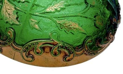 VTG Bohemian Emerald Floradora Green W/Gold Gilt 3-Footed Lidded Sugar Bowl Jar - Thumbnail 8