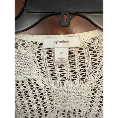 CJ Banks 2X Cream Open Knit Lace Cardigan Sweater Made in USA EUC - Thumbnail 3