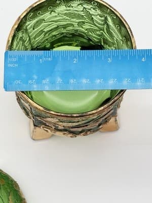 VTG Bohemian Emerald Floradora Green W/Gold Gilt 3-Footed Lidded Sugar Bowl Jar - Thumbnail 12
