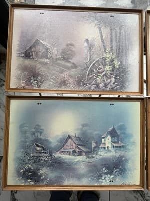 Vintage Set of 4 Andres Orpinas Folding TV Tray Tables - Barn Farm Scene - Image 1