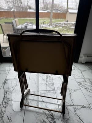 Vintage Set of 4 Andres Orpinas Folding TV Tray Tables - Barn Farm Scene - Thumbnail 10