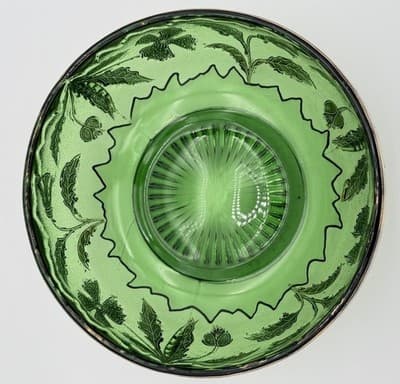 1899 EAPG Delaware Pattern Bowl No. 15065 Emerald Green With Heavy Gold Gilt - Thumbnail 2