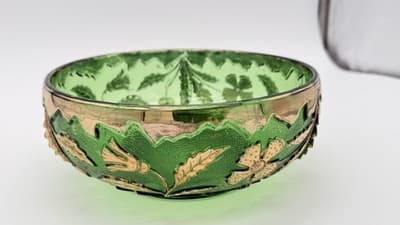 1899 EAPG Delaware Pattern Bowl No. 15065 Emerald Green With Heavy Gold Gilt - Thumbnail 4