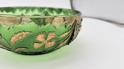 1899 EAPG Delaware Pattern Bowl No. 15065 Emerald Green With Heavy Gold Gilt - Thumbnail 3