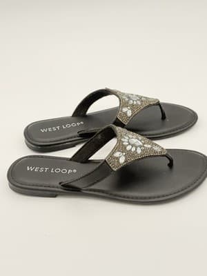 West Loop Black Rhinestone Embellished Thong Flip Flop Sandals Sz S 5/6 - Thumbnail 2