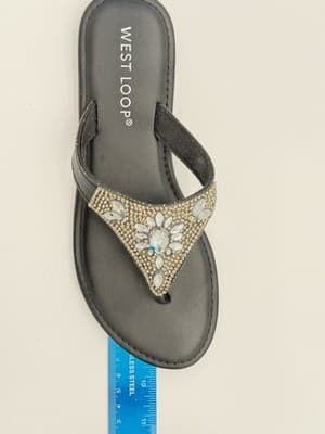 West Loop Black Rhinestone Embellished Thong Flip Flop Sandals Sz S 5/6 - Thumbnail 7