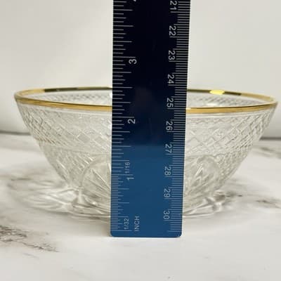 Vintage Cut Glass Crystal Bowl with Gold Rim & Matching Gold Spoon Serving Dish - Thumbnail 6