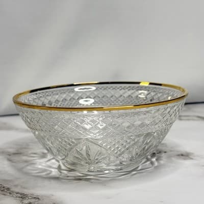 Vintage Cut Glass Crystal Bowl with Gold Rim & Matching Gold Spoon Serving Dish - Thumbnail 3
