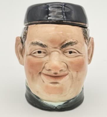 Antique Ceramic Figural Tobacco Jar Man In Hat No. 3795 Hand Painted Majolica