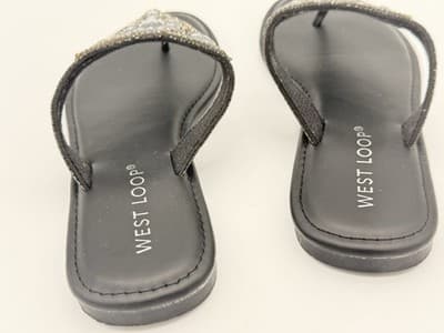 West Loop Black Rhinestone Embellished Thong Flip Flop Sandals Sz S 5/6 - Thumbnail 3