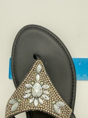 West Loop Black Rhinestone Embellished Thong Flip Flop Sandals Sz S 5/6 - Thumbnail 8