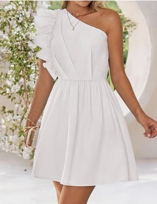 Zesica White Ruffle One Shoulder Short Dress Size Large New With Tags - Thumbnail 3