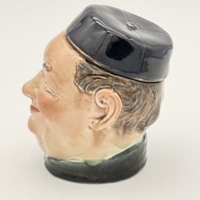 Antique Ceramic Figural Tobacco Jar Man In Hat No. 3795 Hand Painted Majolica - Thumbnail 4