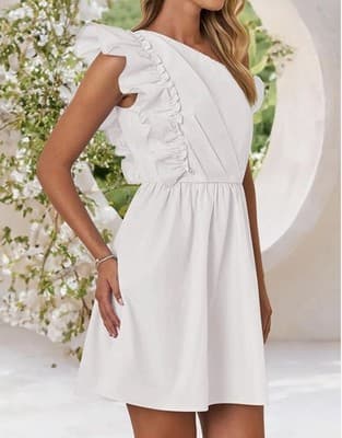 Zesica White Ruffle One Shoulder Short Dress Size Large New With Tags - Image 1