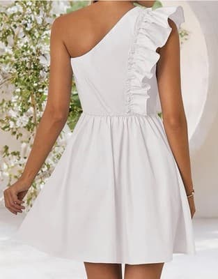 Zesica White Ruffle One Shoulder Short Dress Size Large New With Tags - Thumbnail 5