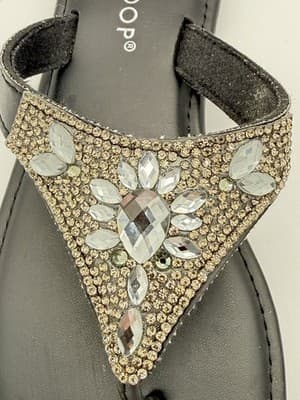 West Loop Black Rhinestone Embellished Thong Flip Flop Sandals Sz S 5/6 - Thumbnail 4