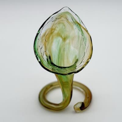 Murano-Style Hand-Blown Green Amber Swirl Art Glass Coiled Base Lilly Vase VTG - Image 1