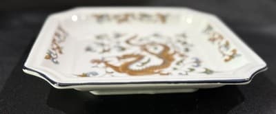 Andrea by Sadek Japanese Dragon 8” Square Plate W Cobalt Trim Hand Painted VTG - Thumbnail 3