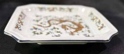 Andrea by Sadek Japanese Dragon 8” Square Plate W Cobalt Trim Hand Painted VTG - Thumbnail 6