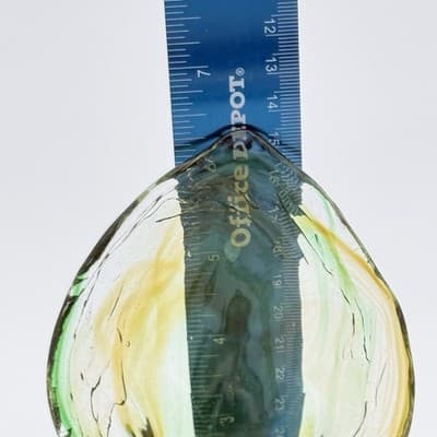 Murano-Style Hand-Blown Green Amber Swirl Art Glass Coiled Base Lilly Vase VTG - Thumbnail 9