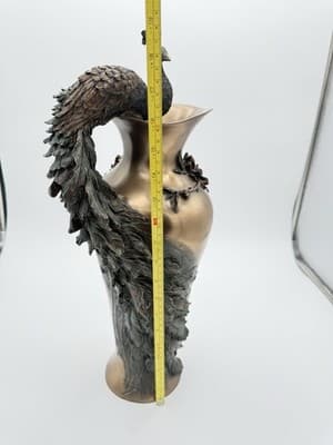 Veronese Bronze Hand Painted Prunus And Peacock Large Decorative Vase 19.5" - Thumbnail 15