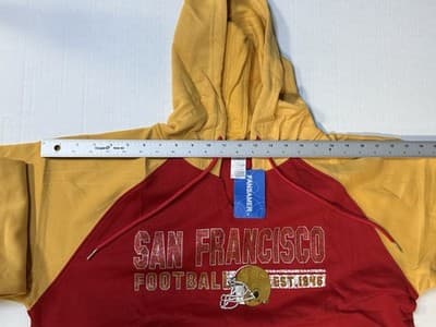 Women's Hoodie Sweatshirt XL San Francisco 49ers NFL V Neck Raglan NWT - Thumbnail 8