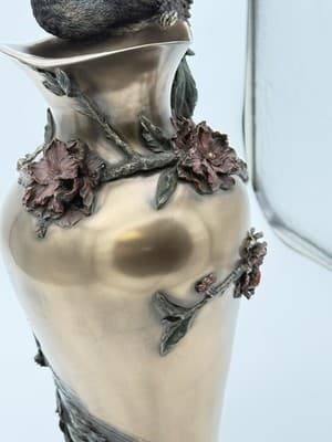 Veronese Bronze Hand Painted Prunus And Peacock Large Decorative Vase 19.5" - Thumbnail 17
