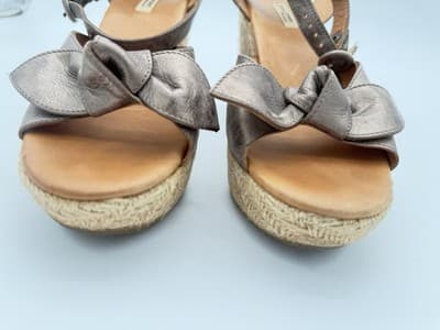 Paul Green Metallic Taupe Bow Espadrille Jute Wedge Sandals Size 6 (48432) - Thumbnail 7
