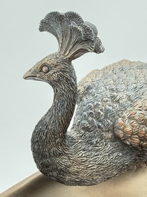 Veronese Bronze Hand Painted Prunus And Peacock Large Decorative Vase 19.5" - Thumbnail 12