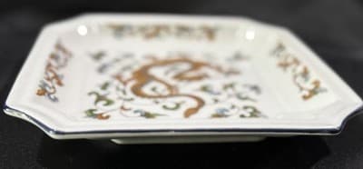 Andrea by Sadek Japanese Dragon 8” Square Plate W Cobalt Trim Hand Painted VTG - Thumbnail 5