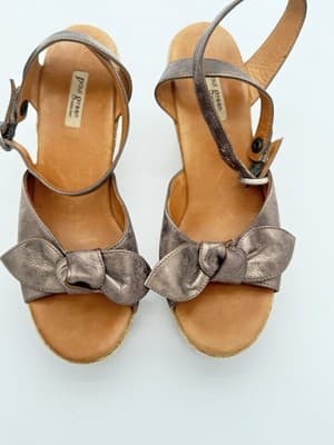 Paul Green Metallic Taupe Bow Espadrille Jute Wedge Sandals Size 6 (48432) - Thumbnail 5