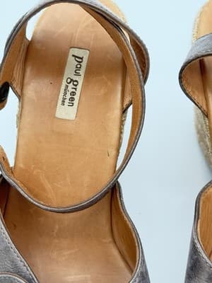 Paul Green Metallic Taupe Bow Espadrille Jute Wedge Sandals Size 6 (48432) - Thumbnail 6
