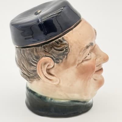Antique Ceramic Figural Tobacco Jar Man In Hat No. 3795 Hand Painted Majolica - Thumbnail 2