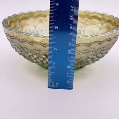 Antique Imperial Glass Footed Bowl & Plate In Carnival Helios Green W/Grapes - Thumbnail 11