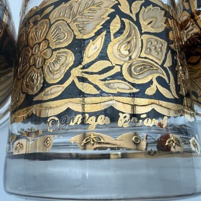 Set of 7 Georges Briard Town & Country Double Old Fashioned Glasses 22k Gold MCM - Thumbnail 7