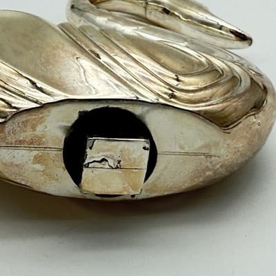 Vintage Silver Plate Swan Salt Cellar W Glass Insert & Spoon Regencycore No Base - Thumbnail 4