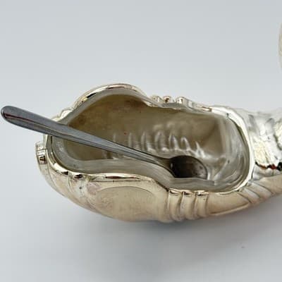Vintage Silver Plate Swan Salt Cellar W Glass Insert & Spoon Regencycore No Base - Thumbnail 2