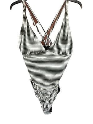 Nip Tuck Striped Bathing Suit Navy White Cross Straps Lifting & Slimming Sz 10