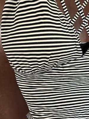Nip Tuck Striped Bathing Suit Navy White Cross Straps Lifting & Slimming Sz 10 - Thumbnail 5