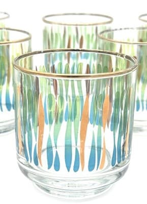 Vintage Culver MCM 22K Gold Rim Lowball Glasses Set of 8 Abstract Pattern - Thumbnail 8