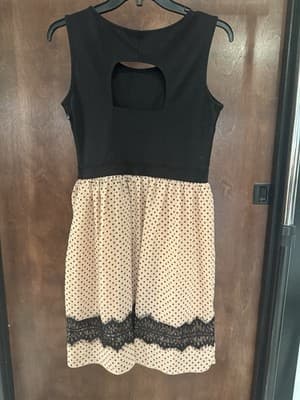 En Focus Studio Sleeveless A-line Dress W/Back Cutout Black & Tan Lace Size 6 - Thumbnail 5