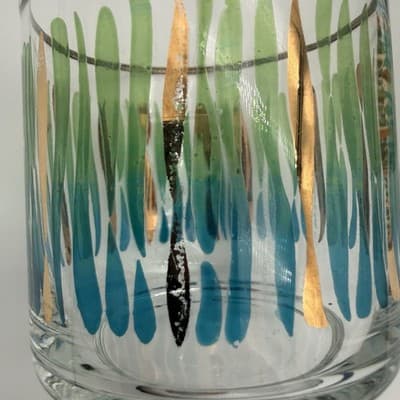 Vintage Culver MCM 22K Gold Rim Lowball Glasses Set of 8 Abstract Pattern - Thumbnail 4