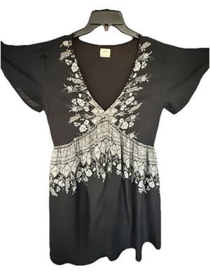 O'Neill Womans Black Empire Waist Floral Mini Summer Dress Casual Sz Small - Thumbnail 2
