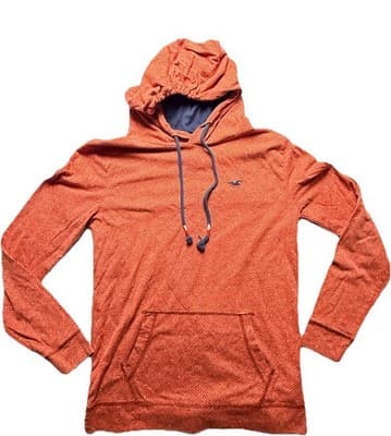 Vintage Y2K Hollister Herringbone Surf Jersey Pullover Hoodie Size S Orange Red - Thumbnail 3