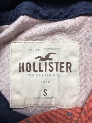 Vintage Y2K Hollister Herringbone Surf Jersey Pullover Hoodie Size S Orange Red - Thumbnail 7